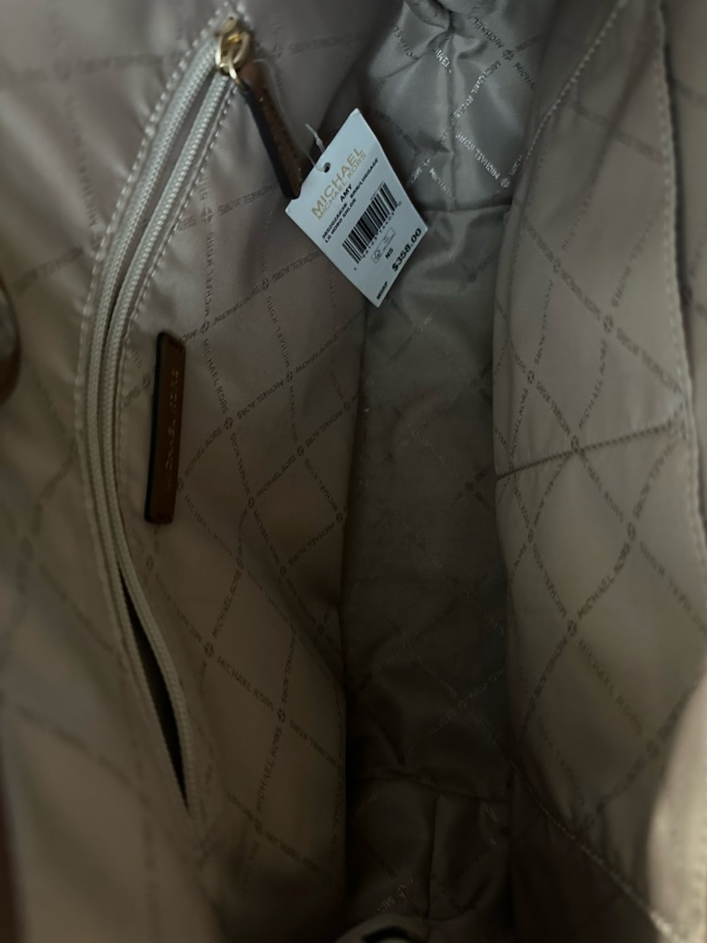 Michael Kors Quilted Beige Tote Interior with Gold-Tone Trim